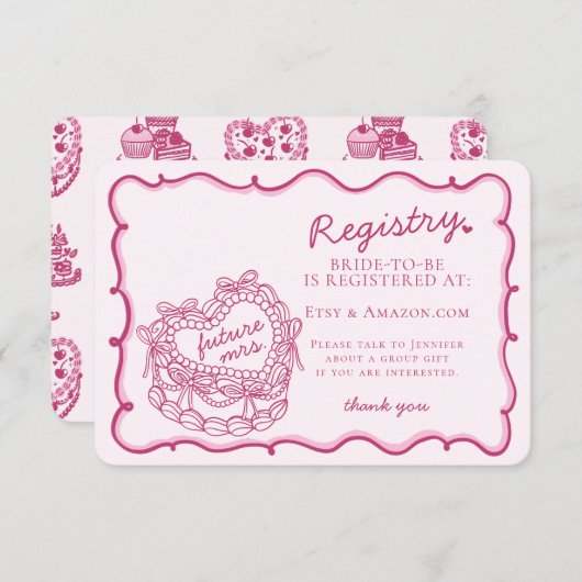 Roze Retro Hart Coquette Cake Registry Insert Informatiekaartje (Voorkant / Achterkant)