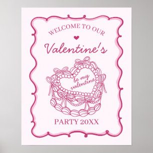 Roze Retro Hart Coquette Cake Valentijn Welkom Poster