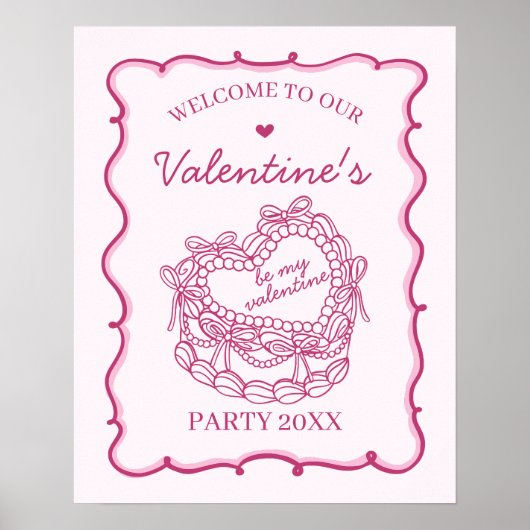 Roze Retro Hart Coquette Cake Valentijn Welkom Poster (Voorkant)
