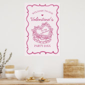 Roze Retro Hart Coquette Cake Valentijn Welkom Poster (Keuken)