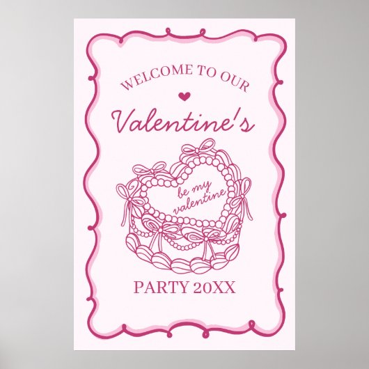 Roze Retro Hart Coquette Cake Valentijn Welkom Poster (Voorkant)