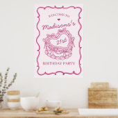 Roze Retro Hart Coquette Cake Verjaardag Welkom Poster (Keuken)