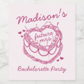 Roze Retro Hart Coquette Cherry Cake Bachelorette Wijn Etiket (Enkel label)