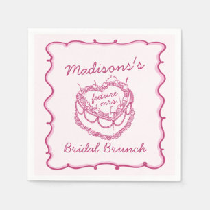 Roze Retro Hart Coquette Cherry Cake Bruids Brunch Servet