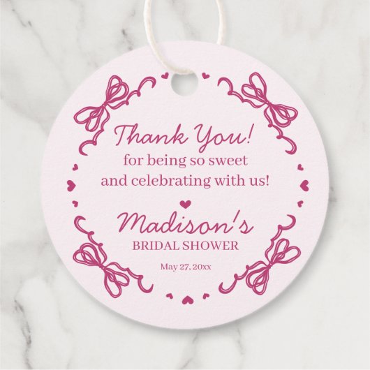 Roze Retro Hart Coquette Cherry Cake Bruids Douche Bedankjes Labels (Achterkant)