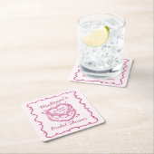 Roze Retro Hart Coquette Cherry Cake Bruids Douche Kartonnen Onderzetters (Insitu)