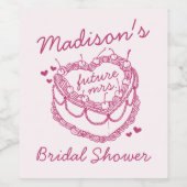 Roze Retro Hart Coquette Cherry Cake Bruids Douche Wijn Etiket (Enkel label)