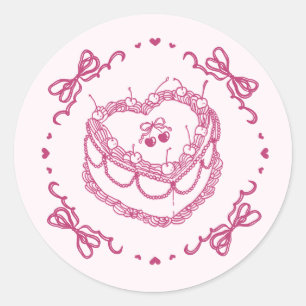 Roze Retro Hart Coquette Cherry Cake Envelope Ronde Sticker