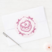 Roze Retro Hart Coquette Cherry Cake Envelope Ronde Sticker (Envelop)