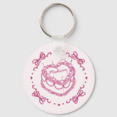 Roze Retro Hart Coquette Cherry Cake Favors Sleutelhanger (Voorkant)
