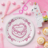 Roze Retro Hart Coquette Cherry Cake gepersonalise Papieren Bordje (Feest)