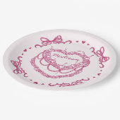 Roze Retro Hart Coquette Cherry Cake gepersonalise Papieren Bordje (Gekanteld)