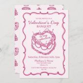 Roze Retro Hart Coquette Cherry Cake Valentijn Kaart (Voorkant / Achterkant)