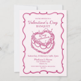 Roze Retro Hart Coquette Cherry Cake Valentijn Kaart