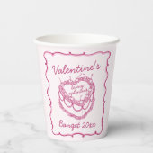 Roze Retro Hart Coquette Cherry Cake Valentijnse Papieren Bekers (Achterkant)