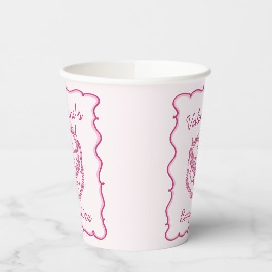 Roze Retro Hart Coquette Cherry Cake Valentijnse Papieren Bekers (Links)