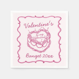 Roze Retro Hart Coquette Cherry Cake Valentijnse Servet