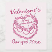 Roze Retro Hart Coquette Cherry Cake Valentijnse Wijn Etiket (Enkel label)