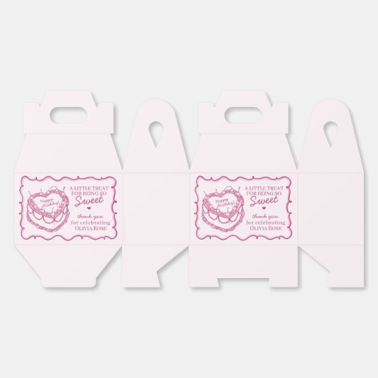 Roze Retro Hart Coquette Cherry Cake Verjaardag Bedankdoosjes (Ongevouwen)