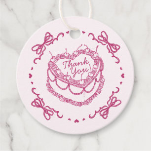 Roze Retro Hart Coquette Cherry Cake Verjaardag Bedankjes Labels