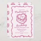 Roze Retro Hart Coquette Cherry Cake Verjaardag Kaart (Voorkant / Achterkant)