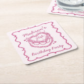 Roze Retro Hart Coquette Cherry Cake Verjaardag Kartonnen Onderzetters (Schuin)