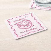 Roze Retro Hart Coquette Cherry Cake Verjaardag Kartonnen Onderzetters (Schuin)