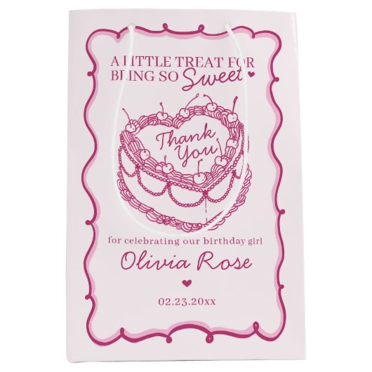 Roze Retro Hart Coquette Cherry Cake Verjaardag Medium Cadeauzakje (Voorkant)