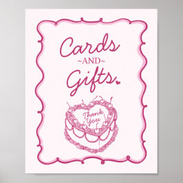Roze Retro Hart Coquette Cherry Cake Verjaardag Poster