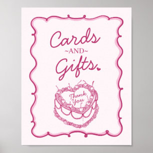 Roze Retro Hart Coquette Cherry Cake Verjaardag Poster