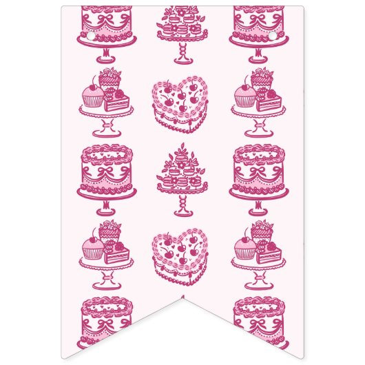 Roze Retro Hart Coquette Cherry Cake Vlaggetjes (Eerste vlag)