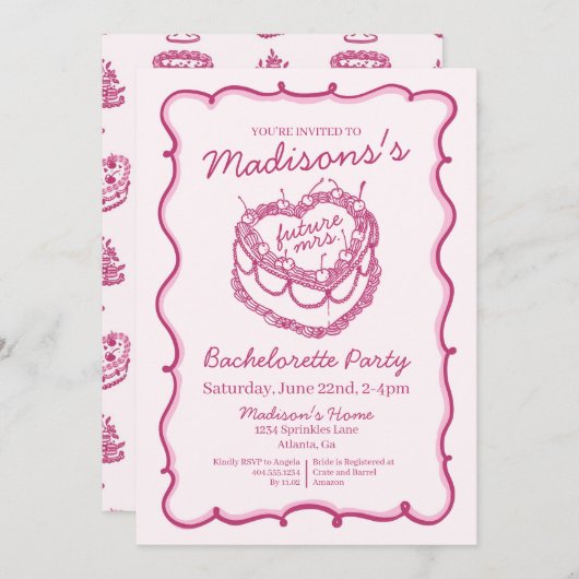 Roze Retro Hart Coquette Kersen Cake Bruidsmeisje Kaart (Voorkant / Achterkant)