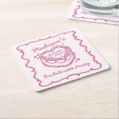 Roze Retro Hart Coquette Kersencake Bachelorette Kartonnen Onderzetters (Schuin)