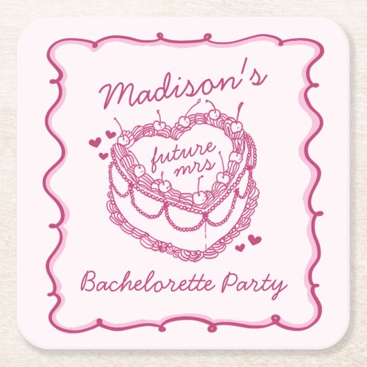Roze Retro Hart Coquette Kersencake Bachelorette Kartonnen Onderzetters (Voorkant)