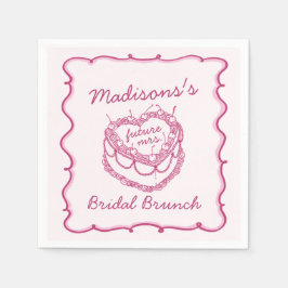 Roze Retro Hart Coquette Kersencake Bruids Brunch Servet