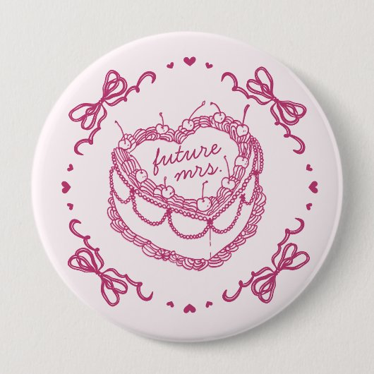 Roze Retro Hart Coquette Kersencake Bruids Shower Ronde Button 4,0 Cm (Voorkant)
