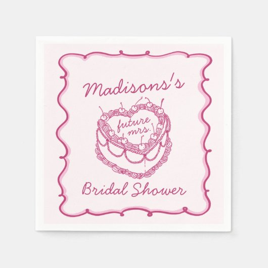 Roze Retro Hart Coquette Kersencake Bruidsjurk Servet (Voorkant)