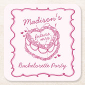 Roze Retro Hart Coquette Kersencake Bruidsmeisje v Kartonnen Onderzetters (Voorkant)