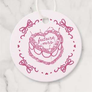 Roze Retro Hart Coquette Kersencake BruidsShower Bedankjes Labels
