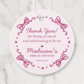 Roze Retro Hart Coquette Kersencake BruidsShower Bedankjes Labels (Achterkant)