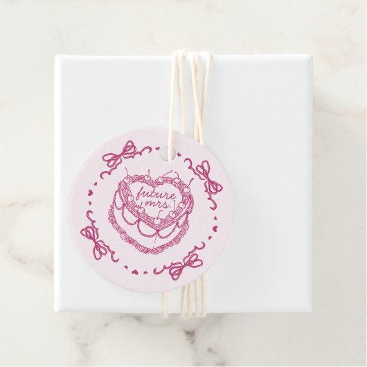 Roze Retro Hart Coquette Kersencake BruidsShower Bedankjes Labels (In situ)