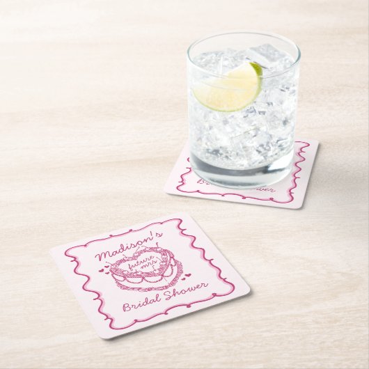 Roze Retro Hart Coquette Kersencake BruidsShower Kartonnen Onderzetters (Insitu)