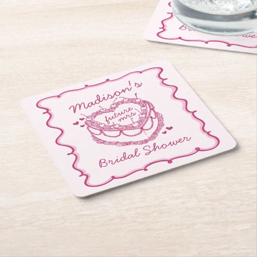 Roze Retro Hart Coquette Kersencake BruidsShower Kartonnen Onderzetters (Schuin)