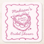 Roze Retro Hart Coquette Kersencake BruidsShower Kartonnen Onderzetters (Voorkant)