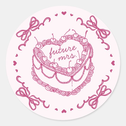 Roze Retro Hart Coquette Kersencake BruidsShower Ronde Sticker (Voorkant)