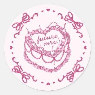 Roze Retro Hart Coquette Kersencake BruidsShower Ronde Sticker