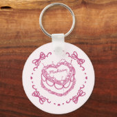 Roze Retro Hart Coquette Kersencake Favors Sleutelhanger (Achterkant)