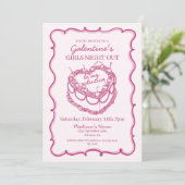 Roze Retro Hart Coquette Kersencake Galentine Kaart (Staand voorkant)