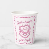 Roze Retro Hart Coquette Kersencake Galentines Papieren Bekers (Achterkant)
