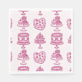 Roze Retro Hart Coquette Kersencake Valentijnsdag Servet